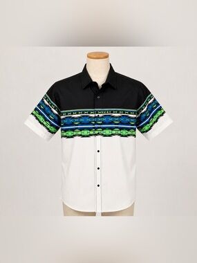 Vintage Brooks & Dunn Aztec Western Shirt L Southwestern Cowboy Button Up